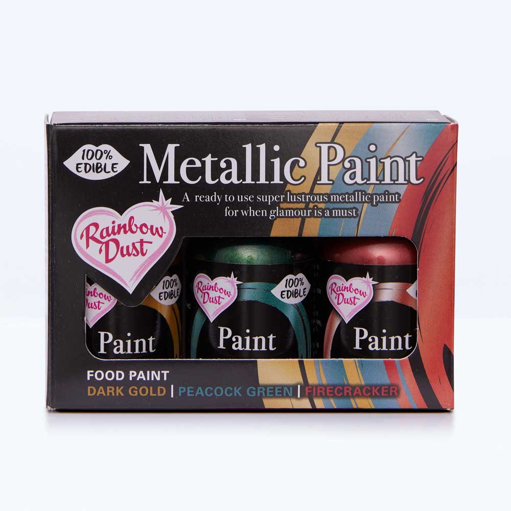 Metallic Paints Multipack - Dark Gold, Peacock Green & Firecracker 1 x 25g + 2 x 24g